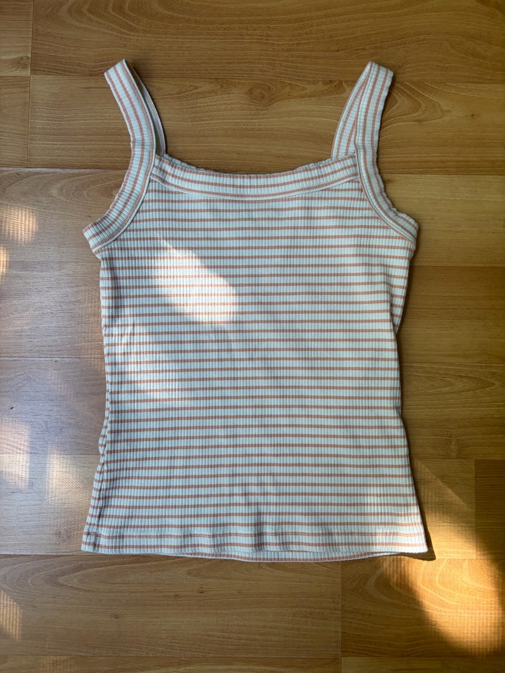 American Eagle Outfitters Cream and Pink Striped Ribbed Tank